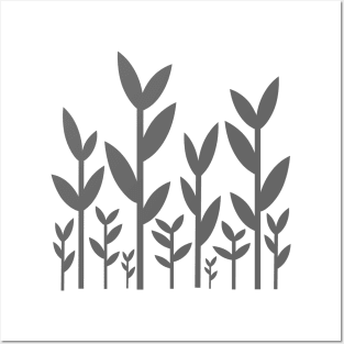 Grey leafy tree plant shoots pattern design Posters and Art